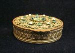 Gold Filigree Compact Set French Guilloche Enamel White Pearls Green Stones Antique Powder Boxes 1800 s Online now