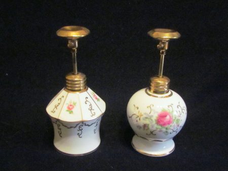 Vintage Lady Fair Perfume Bottle Set 2 Porcelain Hand Painted Atomizer Perfume Bottles Supply