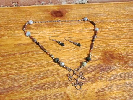 Sterling Silver Semi Precious Stone Necklace & Earrings Set Handmade OOAK Fashion