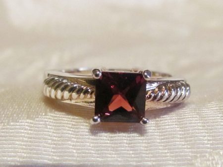 1.25 Carat Garnet Princess Cut Sterling Silver Ring Size 6 1 4 Cheap