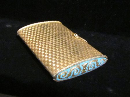 Italian Champleve Gold Calling Card Case Turquoise Enamel Purse Cheap