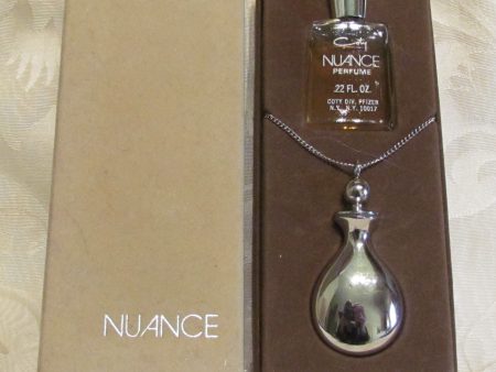 Silver Perfume Bottle Necklace Coty Nuance Perfume Boxed Gift Set Unused Mint Condition Hot on Sale