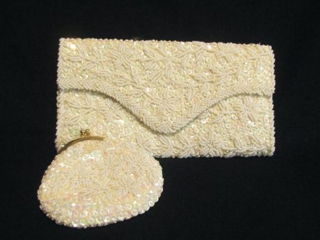 White Beaded Clutch Purse Iridescent Sequins With Matching Change Purse Mint Unused 1950s Bridal Bag For Discount