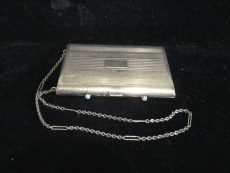 1910s Nickel Silver Compact Purse Turquoise Clasps Dance Purse Excellent Condition Online Hot Sale