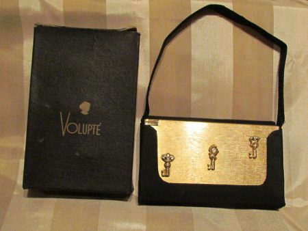 Volupte Lip Lock Purse & Cigarette Case 1950 s Gold And Black Moire Purse For Sale