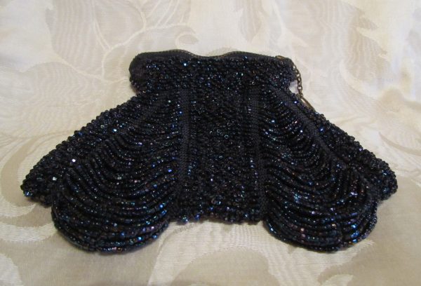 1920s Black Bead Purse Antique Finger Ring Black Iridescent Beaded Bag Online