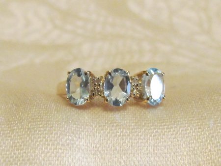 10Kt Gold Aquamarine Ring 3 6x4mm Oval 4 Diamonds Ladder Ring Size 8 1 4 Hot on Sale