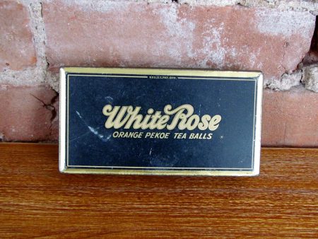 White Rose Tea Balls Tin Antique 1930 s Advertising Metal Box For Discount