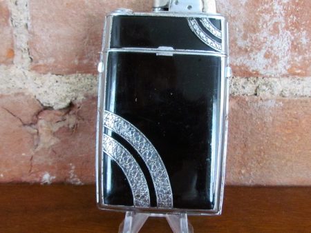 Evans Case Lighter Black Enamel 1940s Art Deco Trig-A-Lite Cigarette Case For Discount