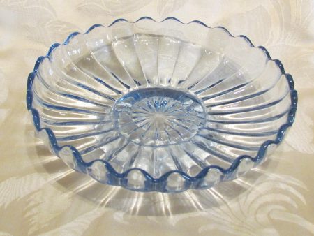 1940s Imperial Glass Pillar Flutes Candy Dish Blue Depression Glass Candle Holder Compote Cheap