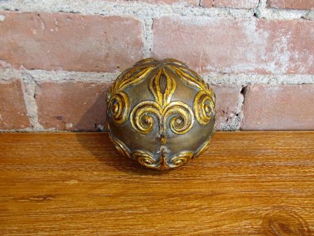 Bronze Fleur De Lis Decorative Ball, Orb, Sphere w Gold Accents Online