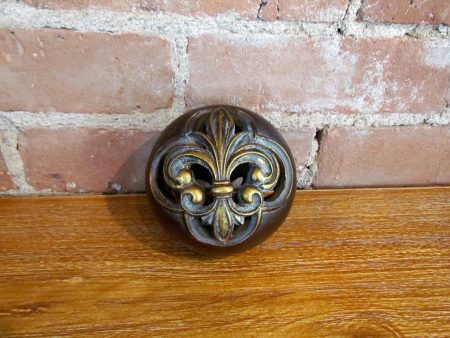 Fleur De Lis Decorative Ball, Orb, Sphere Bronze Color w Gold Accents Cheap