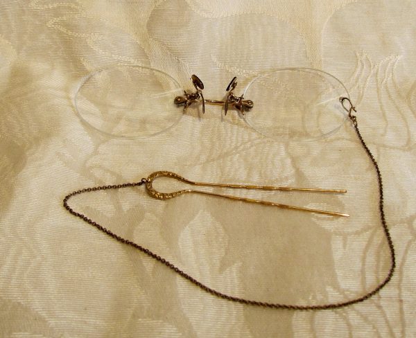 12Kt GF Pince Nez Eyeglasses Victorian Spectacles 1800s SHUR-ON Ladies Glasses With Hairpin & Case Hot on Sale