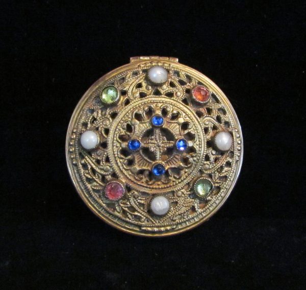 Jewel Filigree Compact E & J Bass NY Antique Jeweled Powder Mirror Compact Online Hot Sale