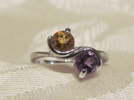 Amethyst And Citrine 1 Carat Round Cut Sterling Silver Ring Size 6 Online now