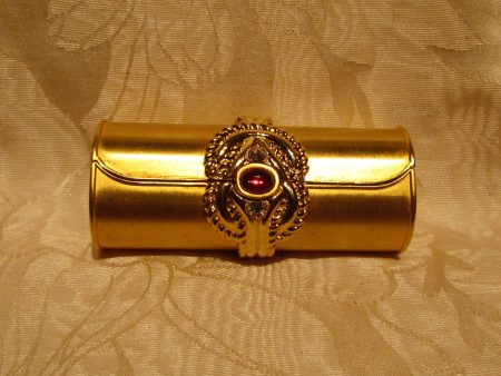 Gold Rhinestone Lipstick Case Vintage Mirror Lipstick Holder Unused on Sale