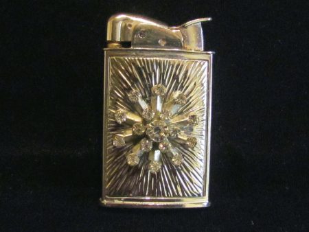 Evans Rhinestone Lighter Ladies Pocket Lighter Silver Starburst Vintage Working Lighter Cheap