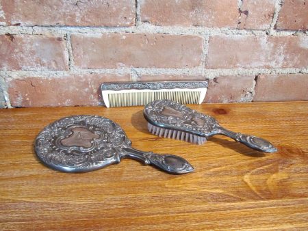 Silver Plated Vanity Set Vintage Dresser Brush Mirror & Comb Online Hot Sale