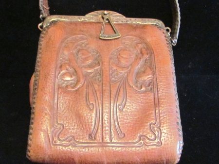 1910 s Leather Purse Tooled Handbag Art Nouveau Purse Vintage Purse Antique Leather Handbag Supply