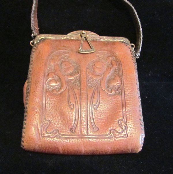 1910 s Leather Purse Tooled Handbag Art Nouveau Purse Vintage Purse Antique Leather Handbag Supply