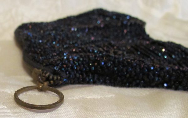 1920s Black Bead Purse Antique Finger Ring Black Iridescent Beaded Bag Online