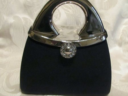 1950s Silver And Black Moire Cluch Purse With Rhinestone Clasp Shoulder Evening Bag For Discount