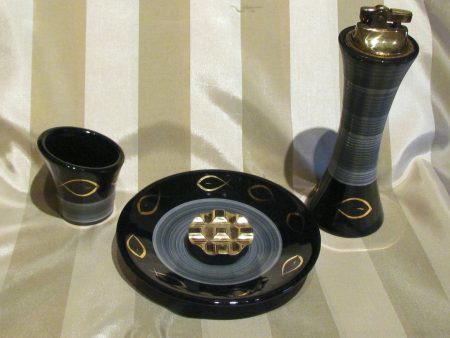 Evans Glass Smoking Set 1950s Lighter Cigarette Holder Ashtray Tabletop Working Lighter For Sale