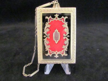 Vintage Red & Black Enamel Compact Purse 1920s Antique Mirror Powder Rouge & Lipstick Compact Dance Purse Cheap