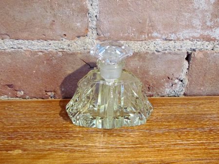 Antique Czechoslovakia Cut Crystal Perfume Bottle Light Yellow Online Sale