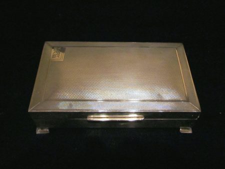 1945 Sterling Silver Cigarette Box Art Deco Tabletop Cigarette Case England Turner & Simpson Company on Sale