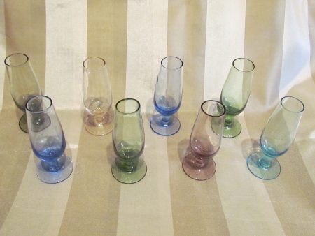 Vintage Cordial Glasses Set Of 8 Depression Glass Rainbow Colors 1940s Bar Shot Glasses Cheap