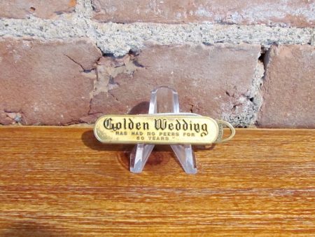 Antique Golden Wedding Pocket Knife Whisky Advertising Push Pull Discount