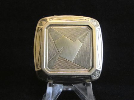 1929 Djer Kiss Compact Art Deco Silver Plated Powder Rouge And Mirror Compact Sale