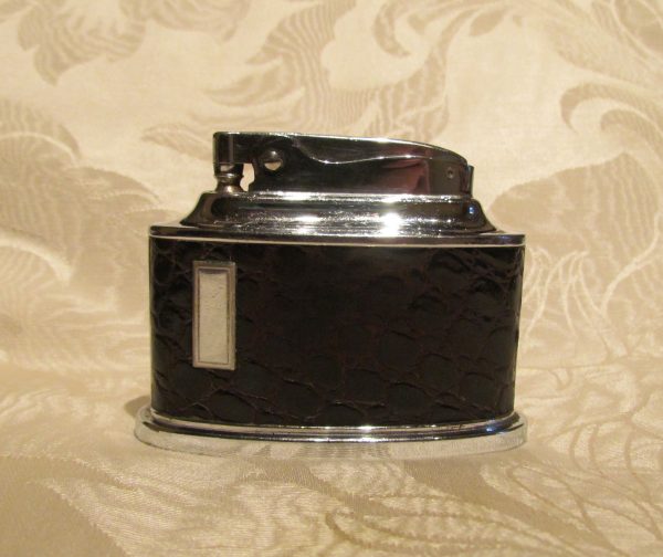 Ronson Senator Table Lighter 1950s Brown Leather Chrome Working Lighter Discount