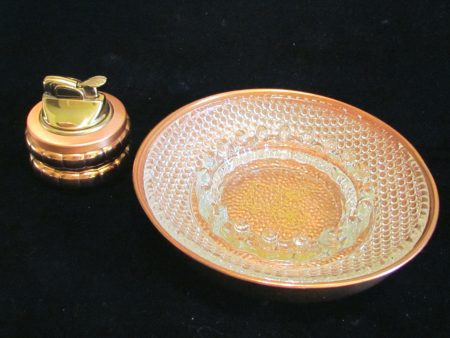 1950 s Evans Copper Table Lighter &  Ashtray Set Tabletop Working Lighter Hot on Sale