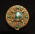 Gold Filigree Compact Set French Guilloche Enamel White Pearls Green Stones Antique Powder Boxes 1800 s Online now