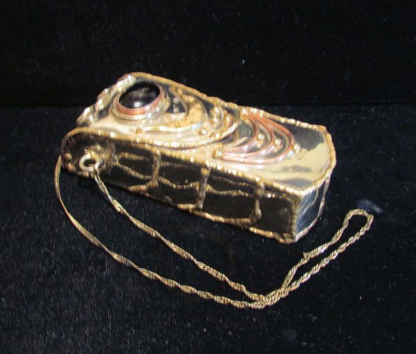 Handmade Silver Compact Purse Metal Pillow Purse Onyx Stone Bohemian For Sale