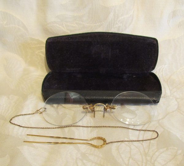 12Kt GF Pince Nez Eyeglasses Victorian Spectacles 1800s SHUR-ON Ladies Glasses With Hairpin & Case Hot on Sale