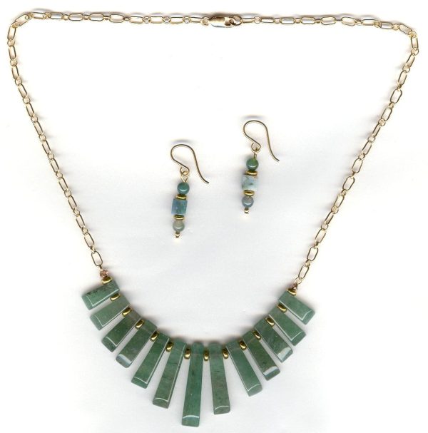 14kt GF Necklace & Earrings Set Green Aventurine Cleopatra Nile OOAK Beaded Necklace Set 14kt Gold Filled Earrings Online