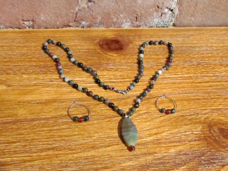 Sterling Silver Agate Necklace & Earrings Set Handmade OOAK Supply