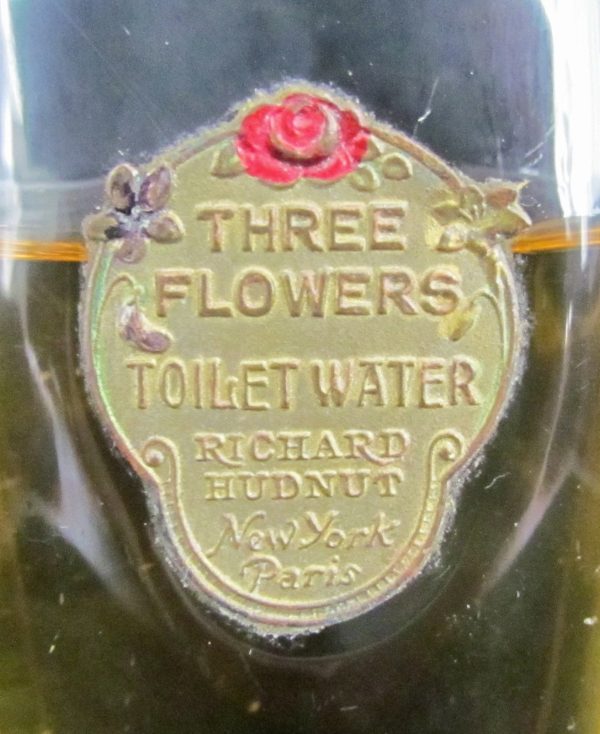 Three Flowers Perfume Bottle Richard Hudnut 1910 s Antique Foil Label Bottle Discount