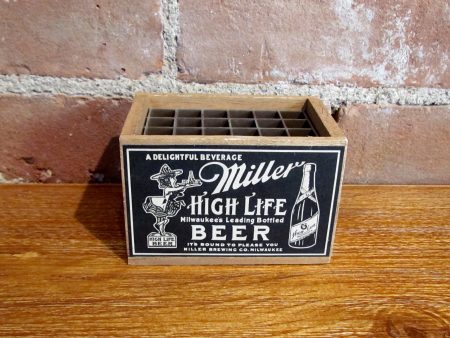 1984 Miller High Life Beer Girl On The Moon Wooden Crate Pencil Pen Holder Rare By George Nathan on Sale