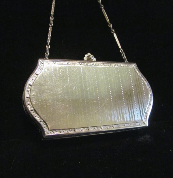 1926 D.F. Briggs Compact Purse Art Deco Silver And Glass Cameo Vintage Makeup Dance Purse Online now