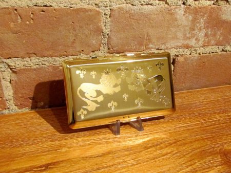 1950 s Gold Cigarette Case Business Card Holder Unused Lions & Fleur De Lis For Cheap