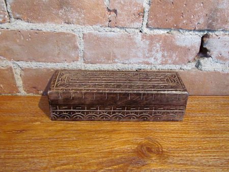 Hand Carved Wooden Pencil Box Trinket Holder on Sale