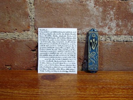 Vintage Cast Iron Enamel Mezuzah Israel Hebrew Judaic Prayer Housewarming Gift Hot on Sale