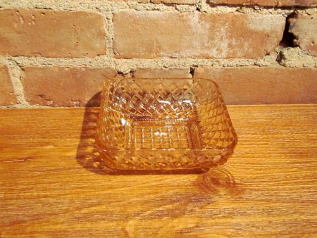 Pink Depression Glass Square Bowl Candy Dish Berry Dish Crosshatch Pattern Hot on Sale