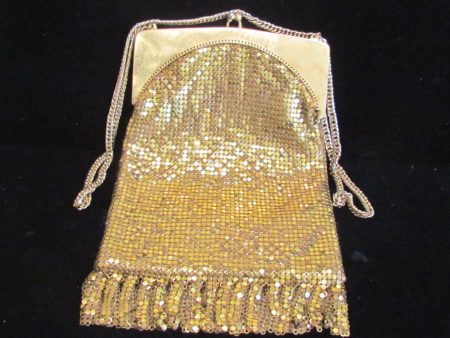 Art Deco Whiting & Davis Gold Mesh Purse 1940 s Flapper Evening Handbag Unique Sale