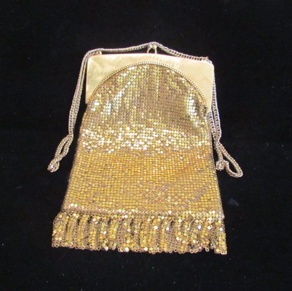 Art Deco Whiting & Davis Gold Mesh Purse 1940 s Flapper Evening Handbag Unique Sale