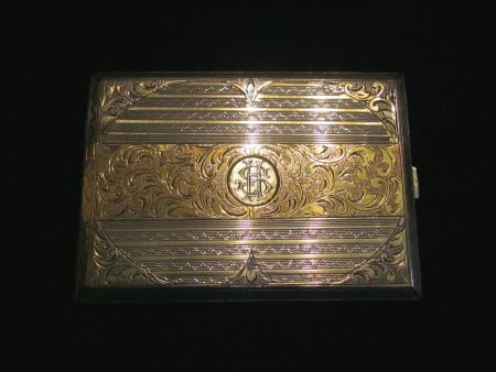 1930 s Sterling Silver Cigarette Case 24Kt Gold Inlay German Business Card Case Credit Card Holder Sale